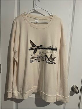 Cream Duck-Print Pullover Sweater Sz 5XL